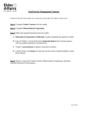 Adult Care Food Program Vendor Contract