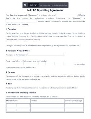 NJ LLC Operating Agreement