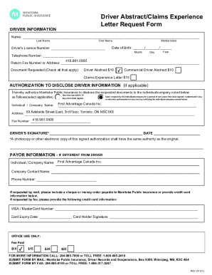 Driver Abstract/Claims Experience Letter Request Form