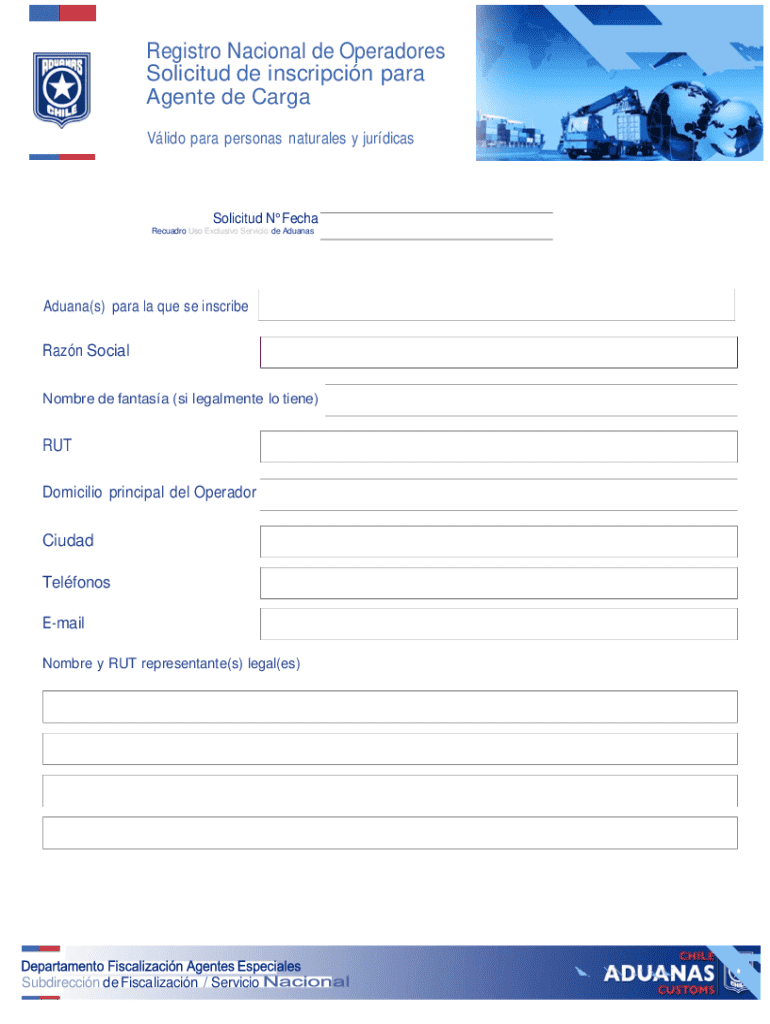 Chile Customs Freight Agent Registration Form Preview on Page 1