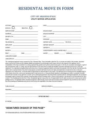 Residential Move In Utility Service Application