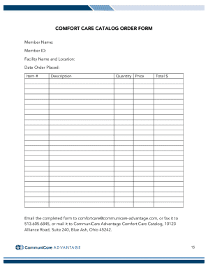 Comfort Care Catalog Order Form