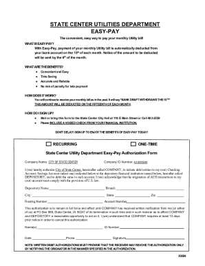 State Center Utility Easy-Pay Authorization Form
