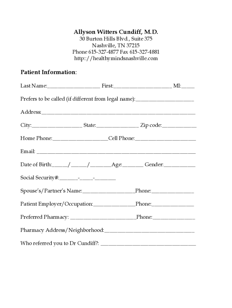 Patient Information Form - Blank Fillable Template | Fill Out, Print ...