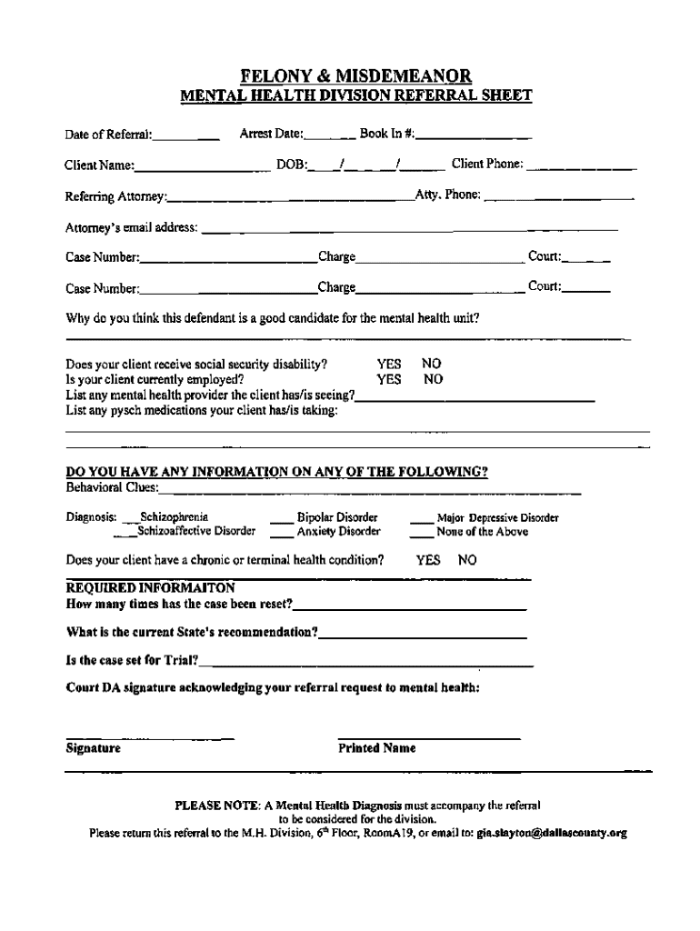 Mental Health Division Referral Sheet - Blank Fillable Template | Fill ...