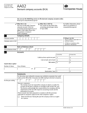 UK Dormant Company Accounts Form AA02