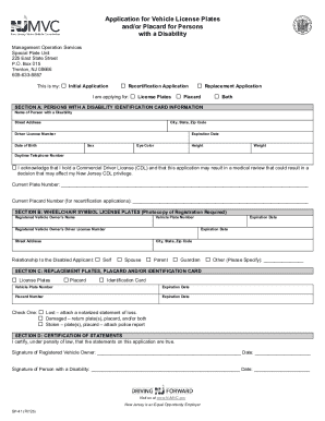 New Jersey Disability License Plates and Placard Application