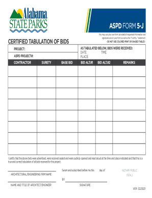 Certified Tabulation of Bids Form