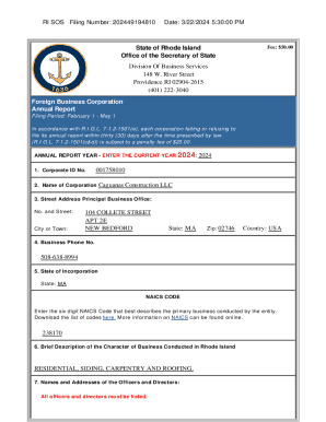 Rhode Island Foreign Business Corporation Annual Report