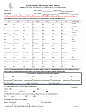 Notarized Statement of Self-Employment Monthly Income Log