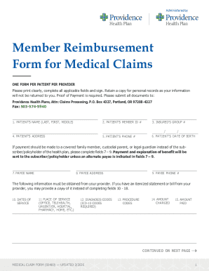 Member Reimbursement Form for Medical Claims