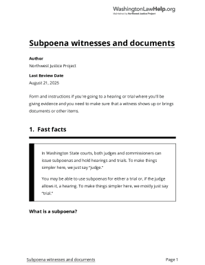 Washington State Subpoena for Witnesses and Documents