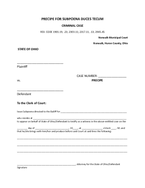 Subpoena Duces Tecum for Criminal Case