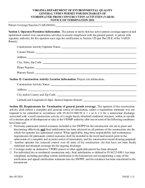 Virginia Construction Stormwater Permit Termination Notice