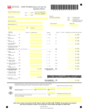 District of Columbia 2009 FR-800Q Sales and Use Tax Quarterly Return
