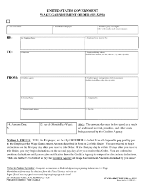 US Federal Administrative Wage Garnishment Form SF-329