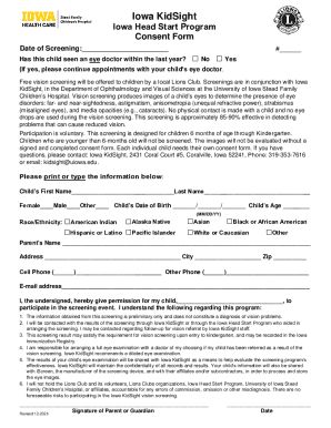 Iowa KidSight Vision Screening Consent Form