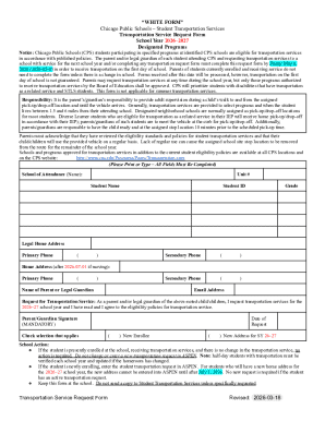 Chicago Public Schools Student Transportation Service Request Form