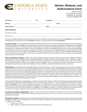Emporia State University Waiver Release Authorization Form
