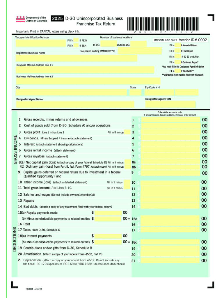D 30 Form.pdf District of Columbia D-30 Form 2025 - Blank Fillable Template | Fill ...