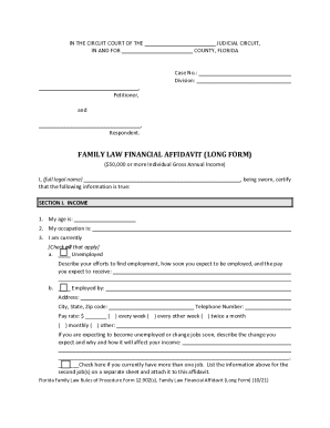 Florida Family Law Financial Affidavit