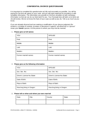 Confidential Divorce Questionnaire