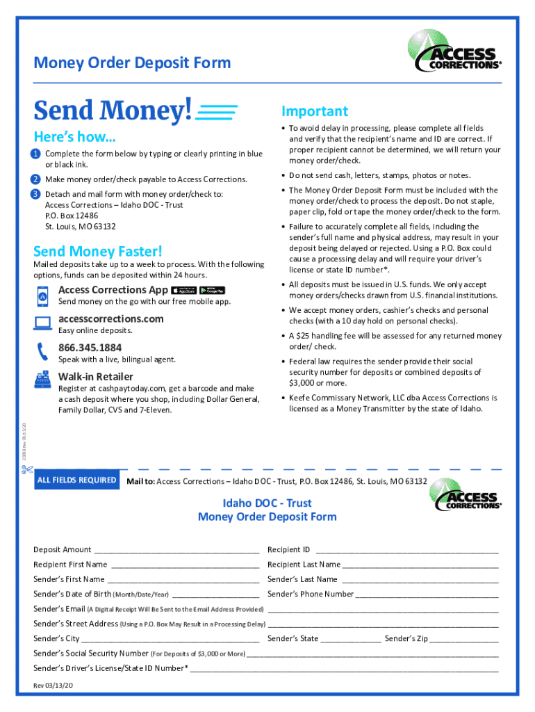 Money Order Deposit Form - Blank Fillable Template | Fill Out, Print ...