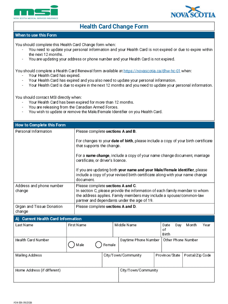 Healthcard Form.pdf Health Card Change Form - Blank Fillable Template | Fill Out, Print ...