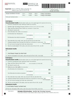District of Columbia Business Credits Form D-30 Schedule UB