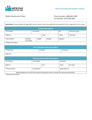 Non-Formulary Drug Exception Inquiry Form