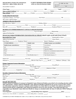 Humboldt County Behavioral Health Client Information Form