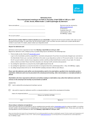 Alm Brand Annual General Meeting Admission Form