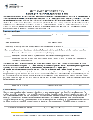 State Board Retirement Plan Hardship Withdrawal Application