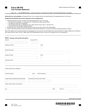 Form OR-PS, Care Provider Statement, 150-101-190