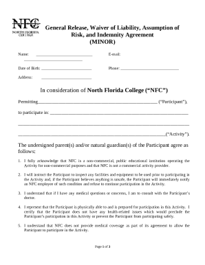 Minor Activity Waiver and Indemnity Agreement