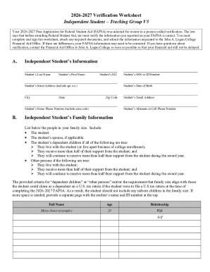 2026-2027 Verification Worksheet