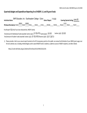 Quarterly Budget and Expenditure Reporting for HEERF Grants