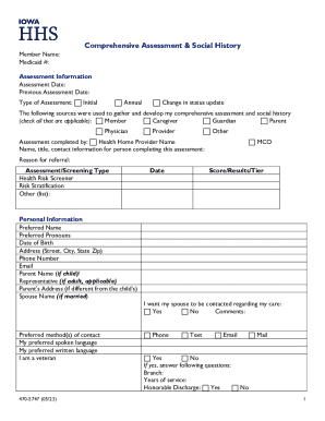 Comprehensive Assessment & Social History Form