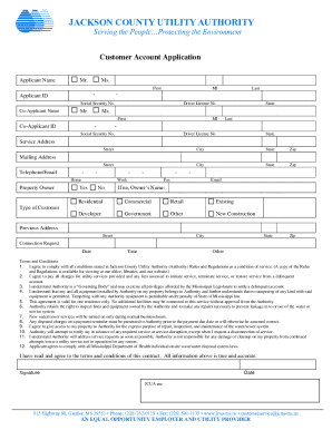 Jackson County Utility Authority Customer Account Application