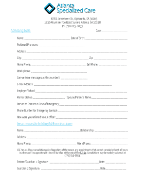 ASC Admitting and Consent Form