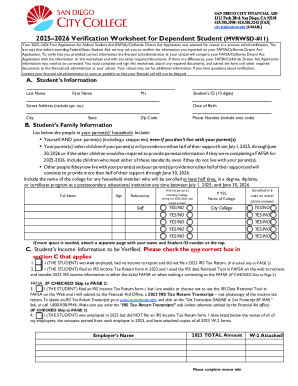 San Diego City College 2025-2026 Independent Verification Form