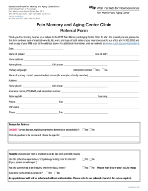 UCSF Fein Memory and Aging Center Referral Form