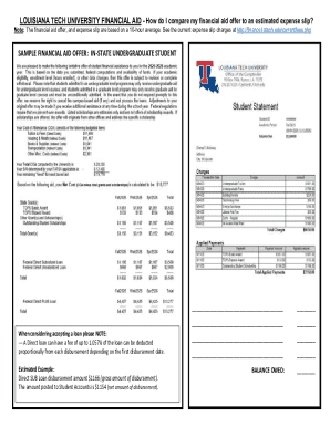 Louisiana Tech University Financial Aid Comparison Form