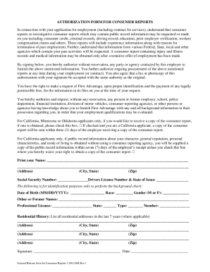 Authorization Form for Consumer Reports