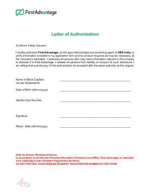 Letter of Authorization for Background Screening