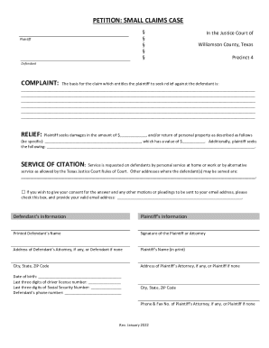 Small Claims Petition Form
