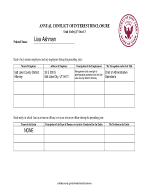 Utah Annual Conflict of Interest Disclosure