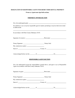 Designation of Responsible Agent for Short-Term Rental Property
