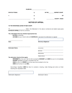 Texas Notice of Appeal and Order