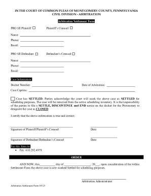 Arbitration Settlement Form